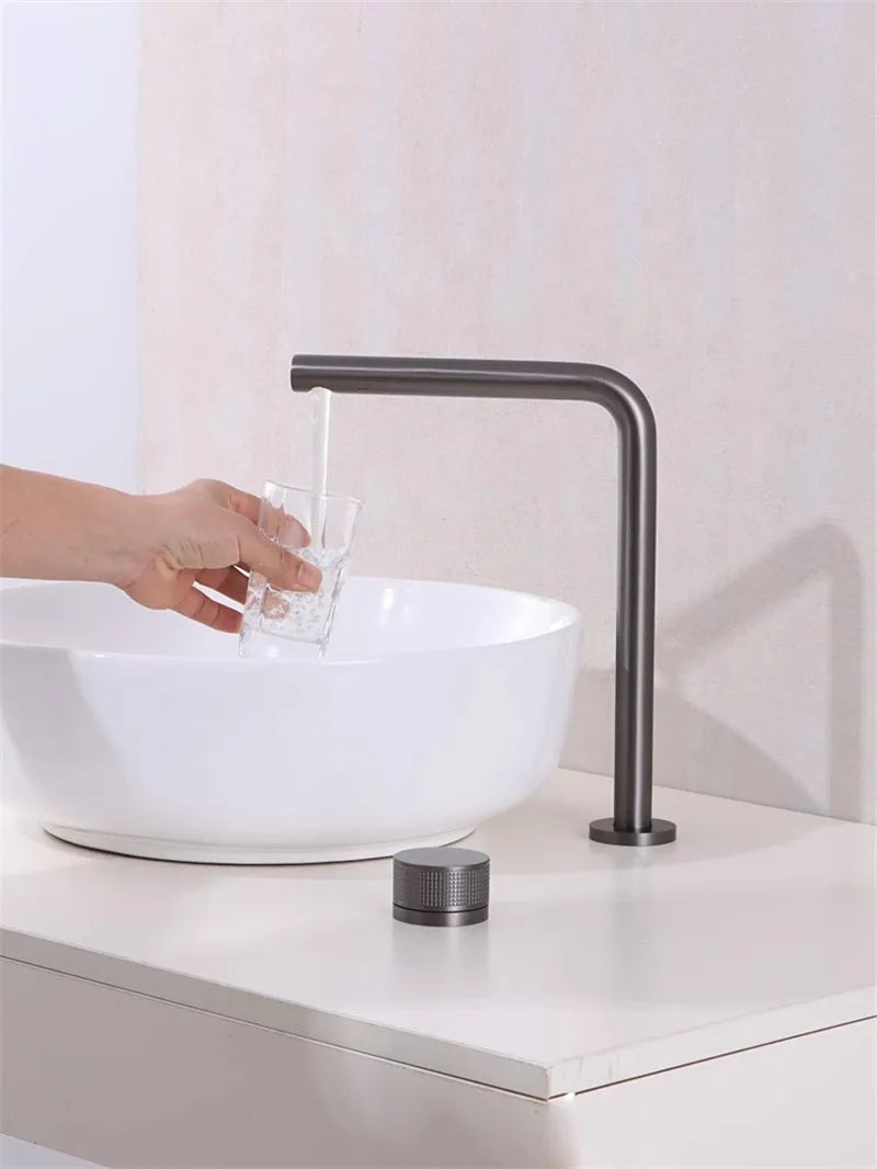 Brushed Gold Bathroom Faucet Two Holes Gun Grey