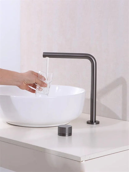 Brushed Gold Bathroom Faucet Two Holes Gun Grey