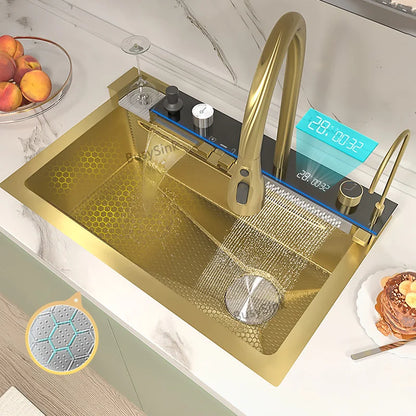 Silver Slot Stainless Steel Waterfall Sink Digital Display