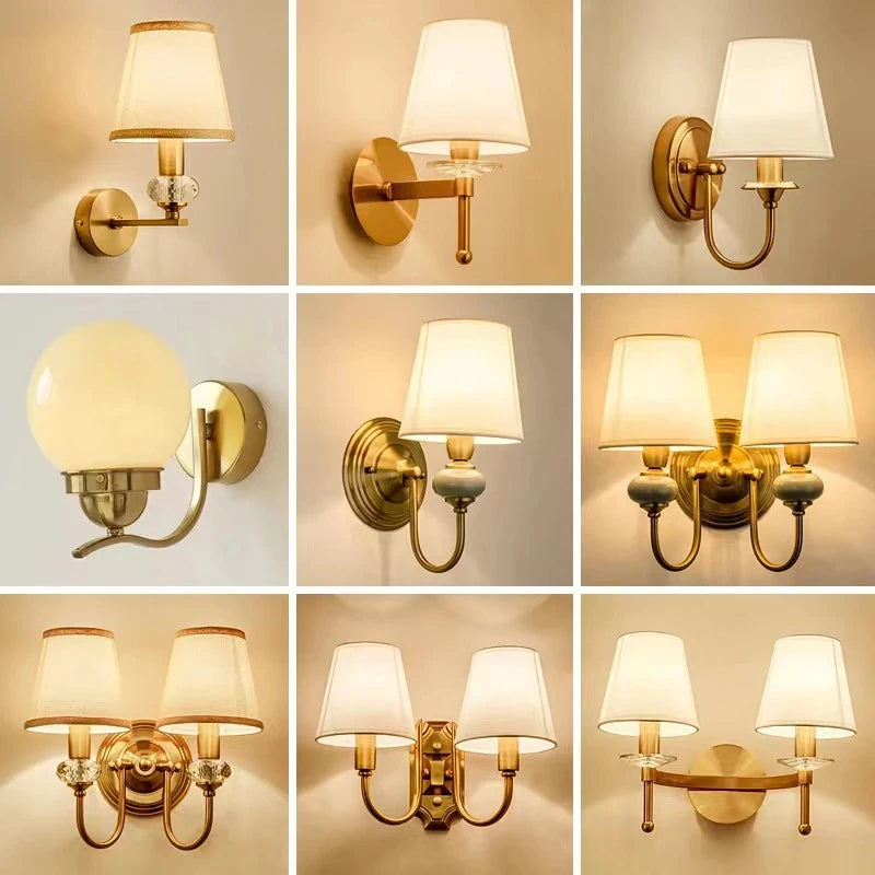 Modern Wall Sconce White Fabric Shade E27 Gold