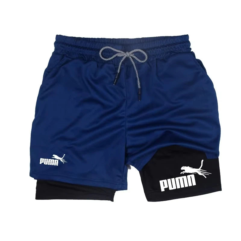 Men Summer Breathable 2-In-1 Double-Layer Compression Shorts
