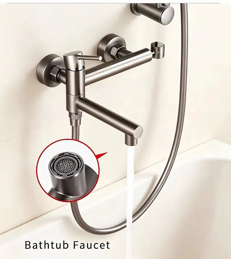 Bathtub Shower Faucet Brass Handle Waterfall Spout Wall