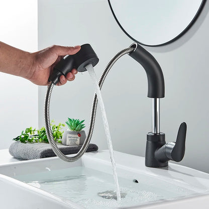 Bathroom Sink Faucet Pull Out Sprayer Deck Mounted