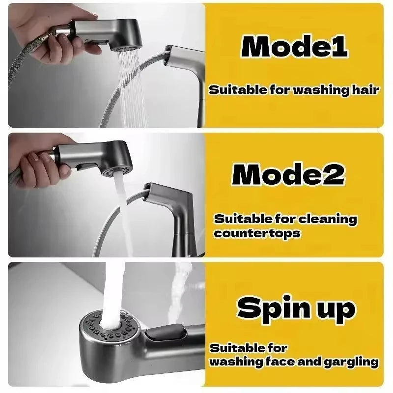 Pull Out Lift Faucet 360 Rotatable Bathroom Basin