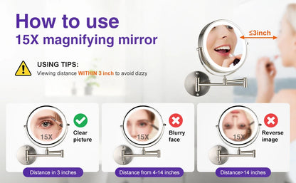 Brushed Nickel Touch Led Folding Bathroom Mirror 10x