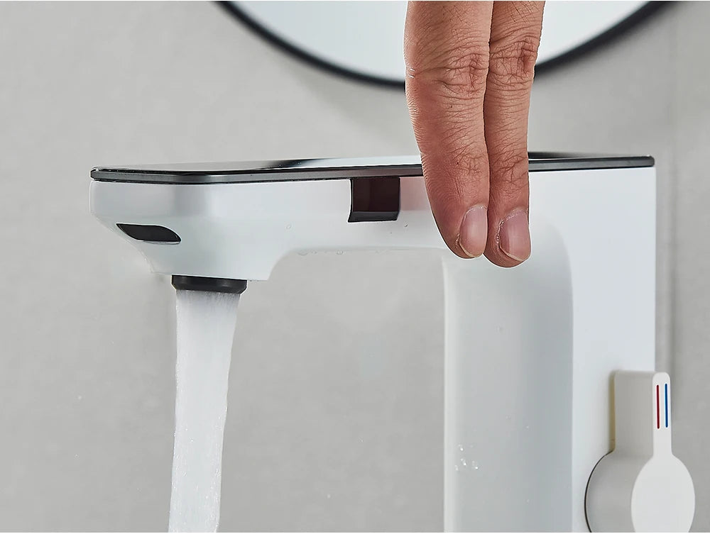 White Chrome Smart Sensor Basin Faucet Screen Digital