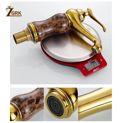 Luxury Golden Faucet Coffee Color Marble Bathroom Sink