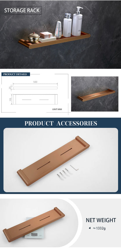 Brushed Rose Gold Wall Mount Shelf Toilet Bath