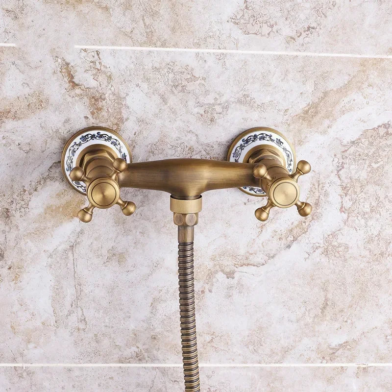 Retro Shower Faucets Antique Brass Ceramics Bathtub Faucets