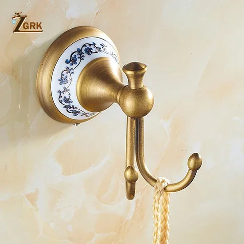 Zgrk Antique Bathroom Carved Brass Hardware Wall Mounted