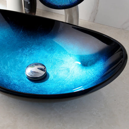 Zappo Tempered Glass Bathroom Vessel Sink Waterfall Black
