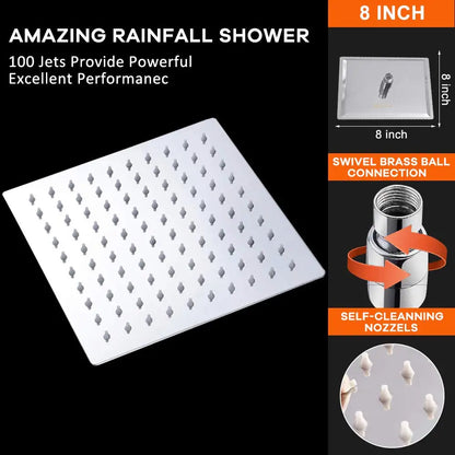Rain Shower Head 8inch Large Top Spray Square