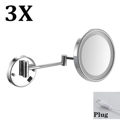Brushed Gold Led Folding Bathroom Mirror Wall Mounted