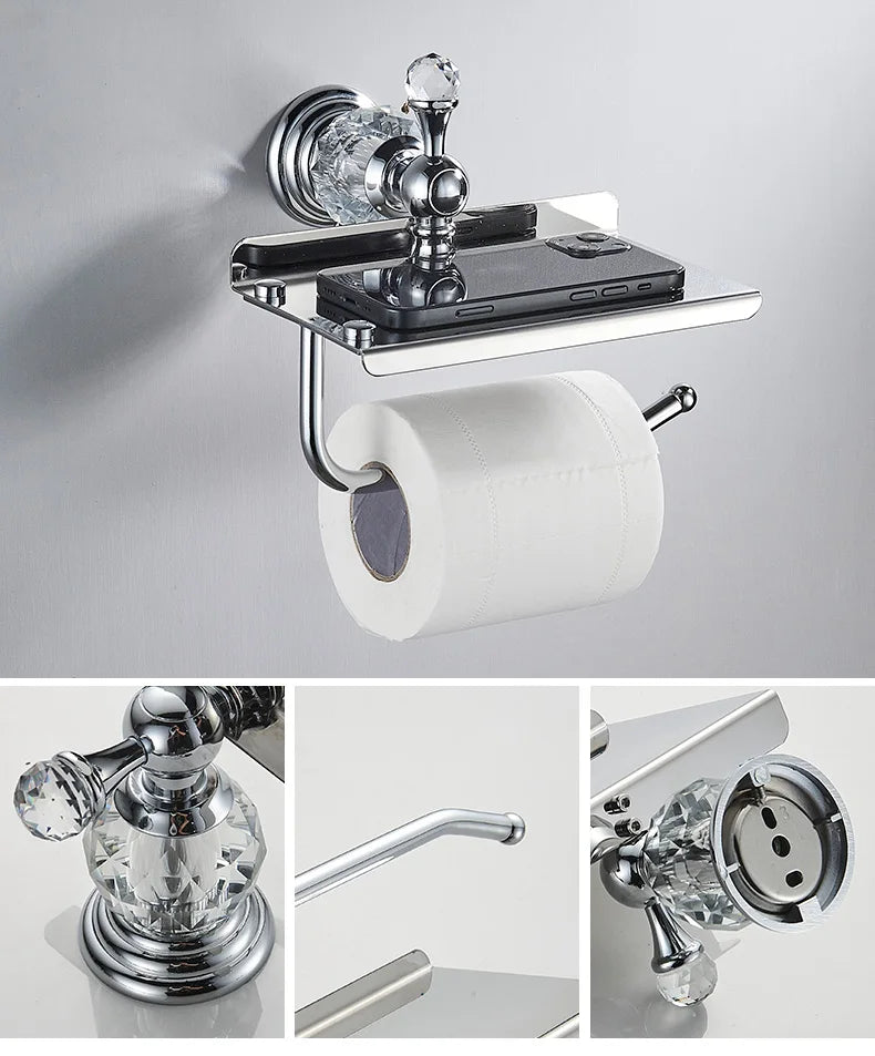 Bathroom Hardware Crystal Bath Towel Shelf Toilet Paper