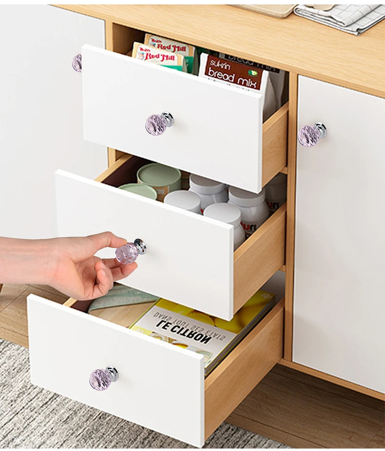 Colorful Crystal Glass Ball Pulls Knobs Wardrobe Door
