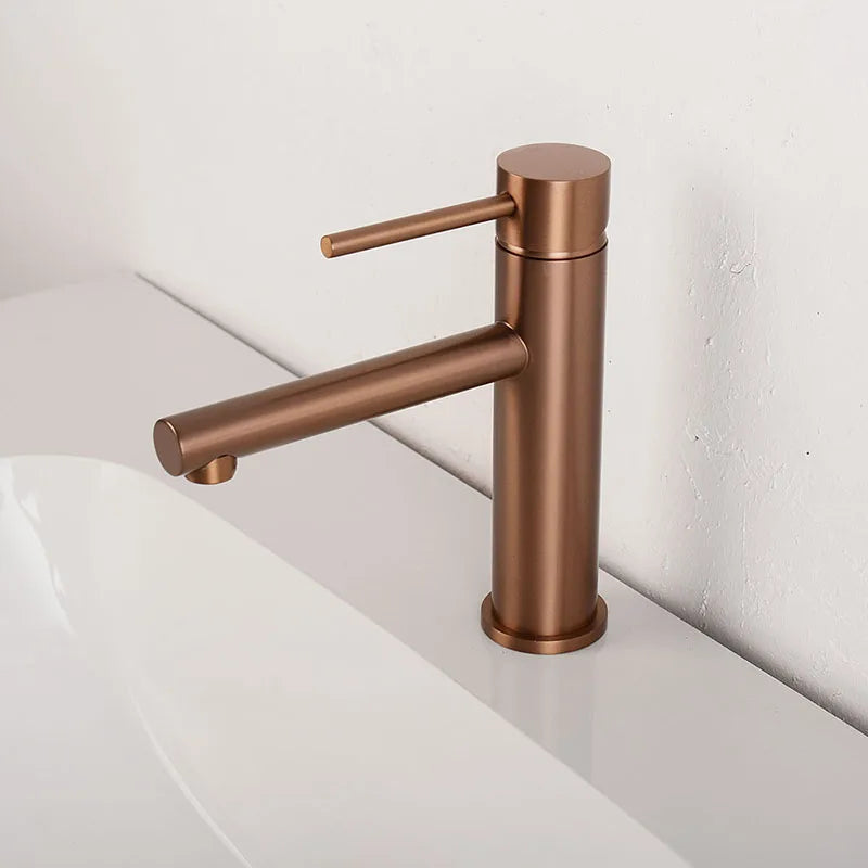 Brushed Rose Gold Bathroom Sink Faucet Deck Mounted