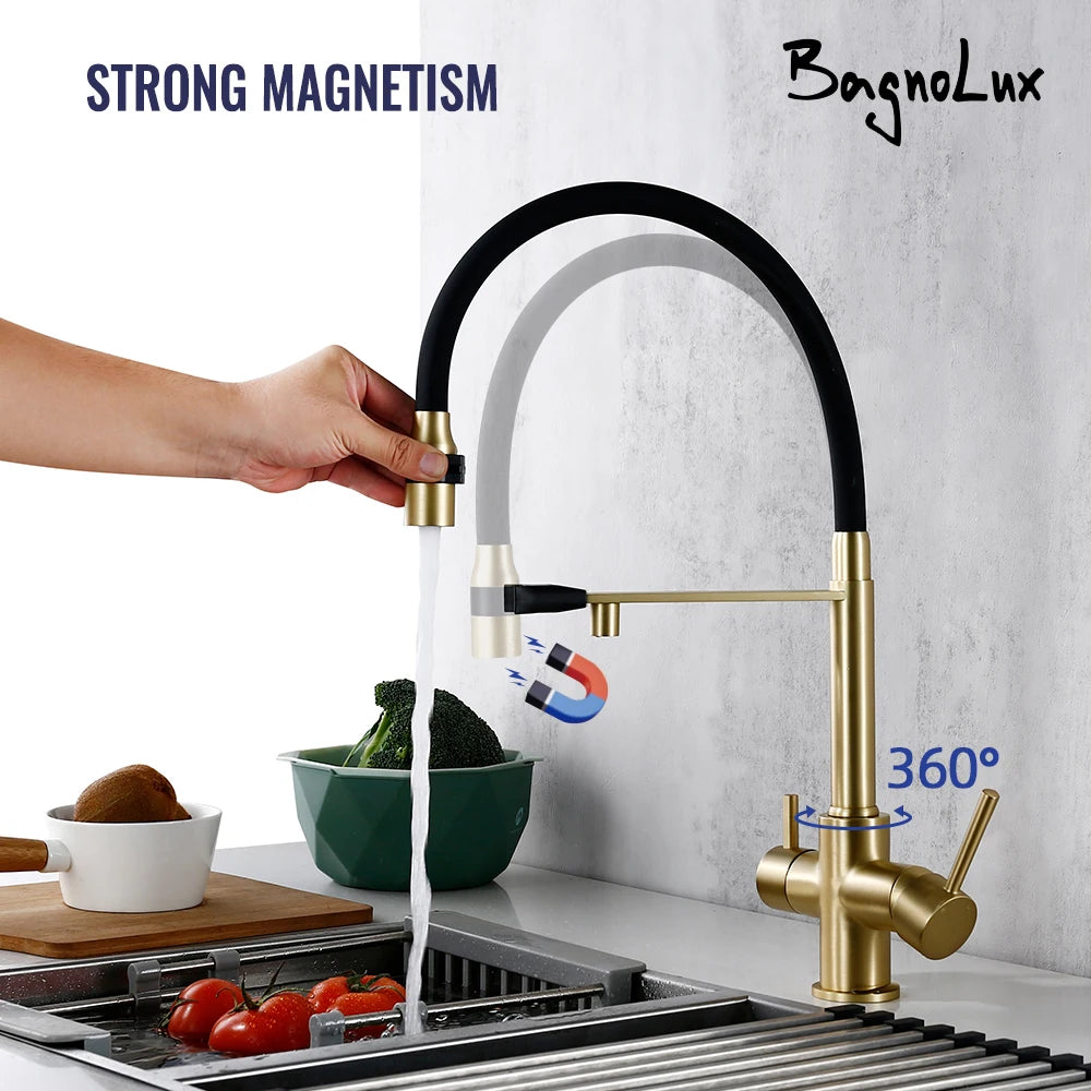 Brushed Gold Faucet Filter 360 Swivel Pure Water