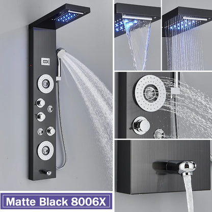 Rozin Black Shower Column Led Rainfall Bathroom Faucet