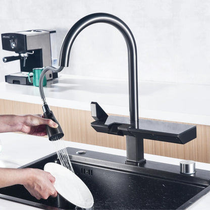 Luxury Digital Display Brass Grey Faucet Pull-Out Design