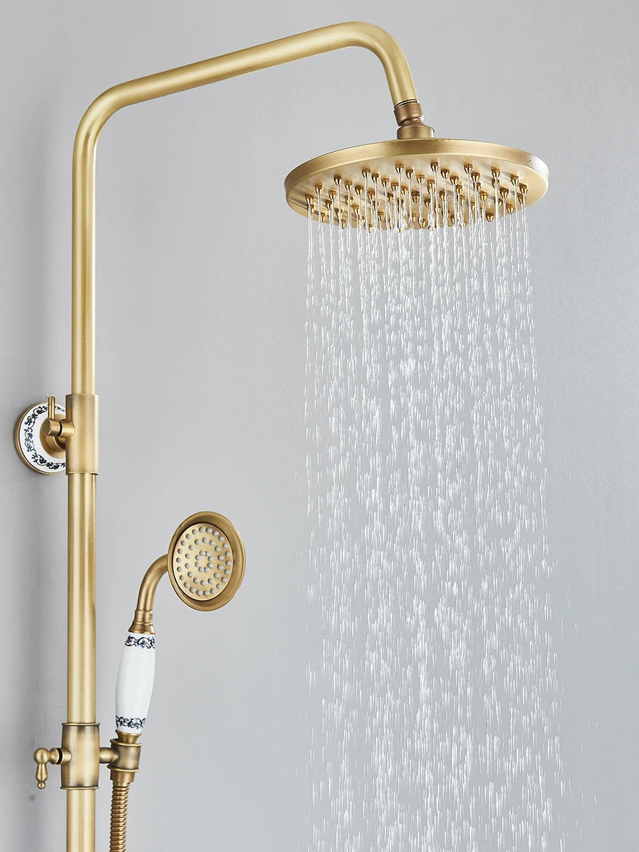 Retro Shower System Antique Brass Rainfall Shower Handheld