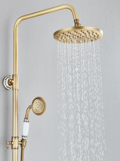 Retro Shower System Antique Brass Rainfall Shower Handheld