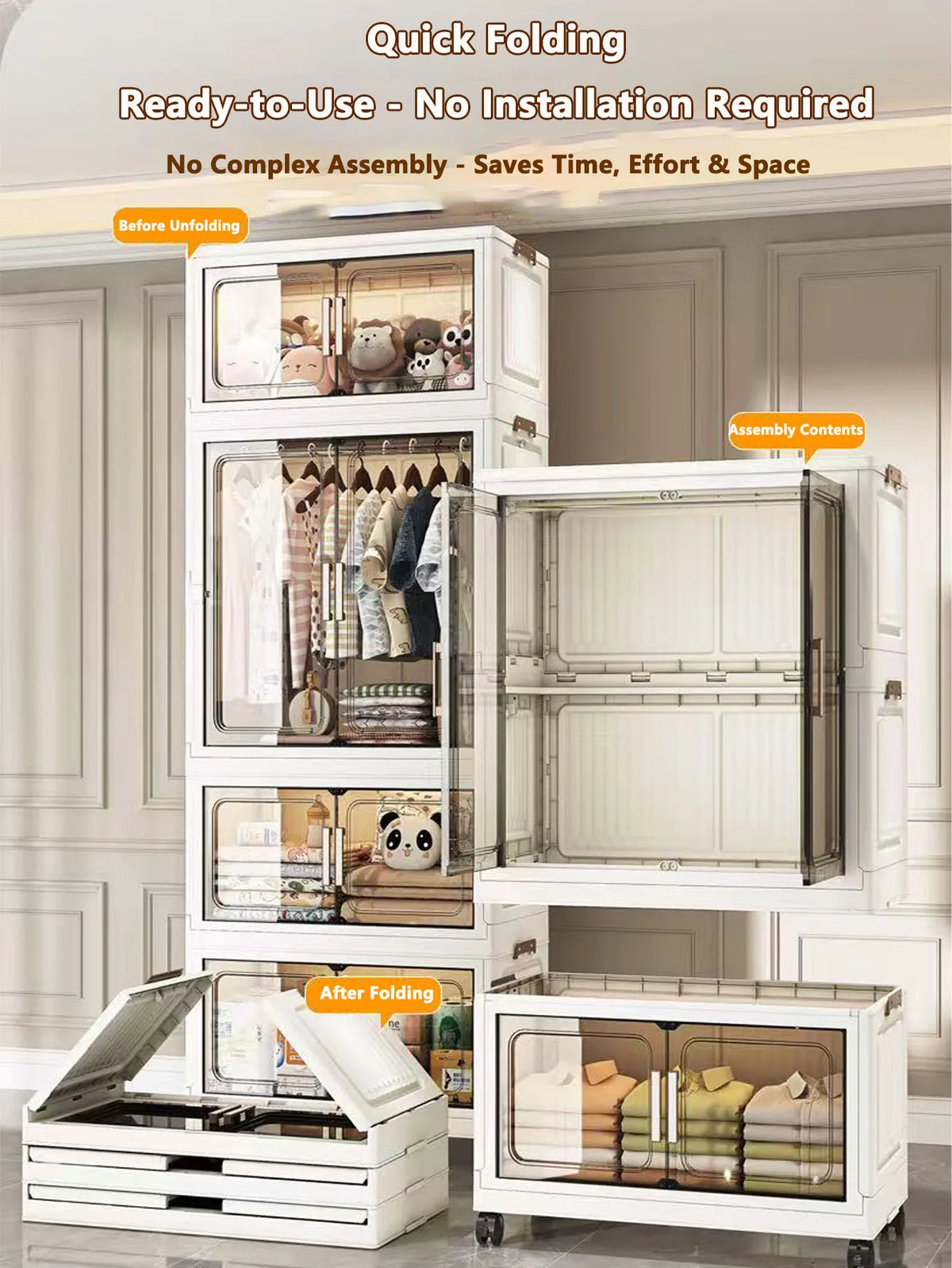 Multi-Functional Folding Storage Cabinet Doors White/Black/Gray