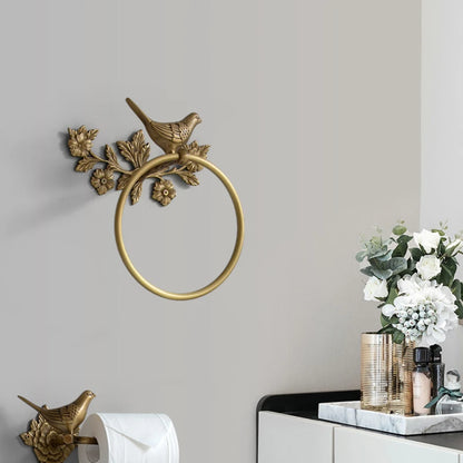 Retro Brass Bird Towel Ring Storage Rack Perforation-Free
