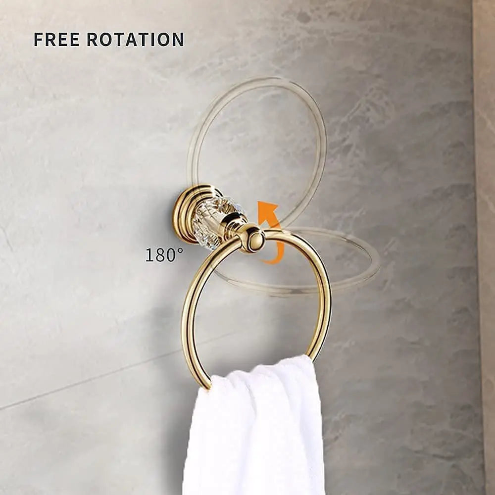 Luxury Crystal Bathroom Gold Polished Brass Bath Hardware