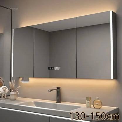 Modern Solid Wood Smart Bathroom Mirror Cabinet Light