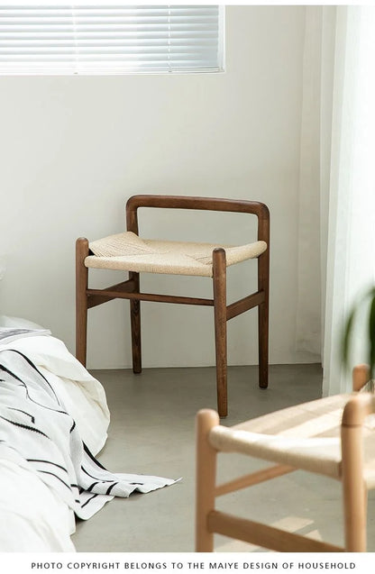 Momo Scandinavian Simple Wood Vanity Stool Rattan Wicker