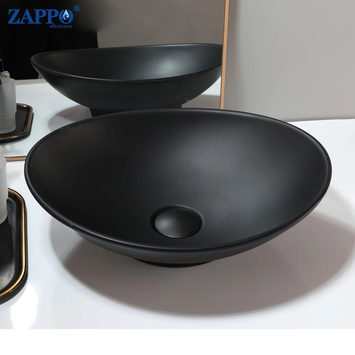 Zappo Oval Stone Resin Vessel Sink Small Black