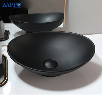 Zappo Oval Stone Resin Vessel Sink Small Black