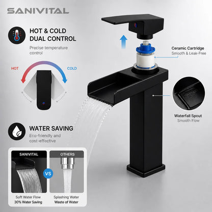 Sanivital Waterfall Bathroom Faucet Cold Mixer Tap Handle