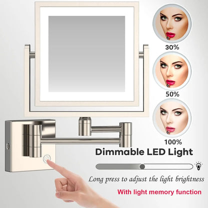 Square Touch Led Folding Bathroom Mirror 3x Magnifying