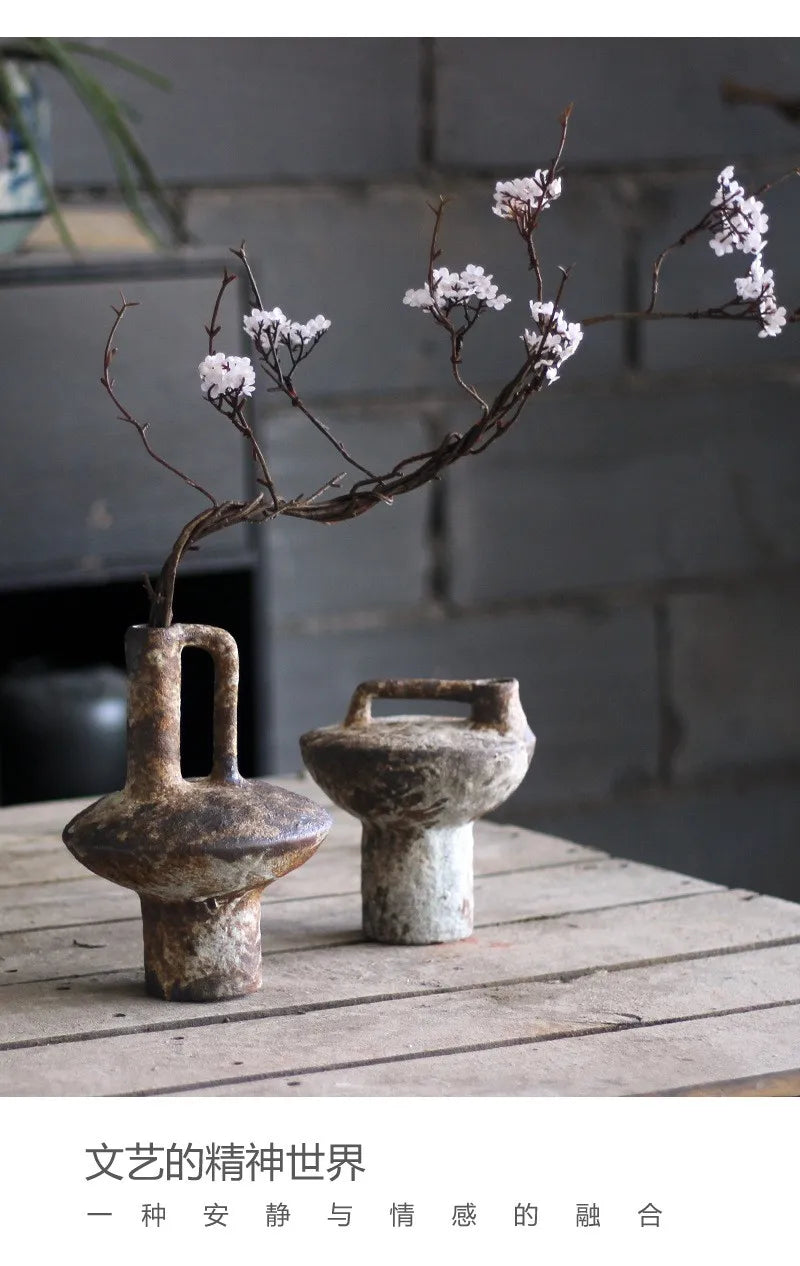 Wabi Sabi Style Ceramic Vase Retro Dried Flowers