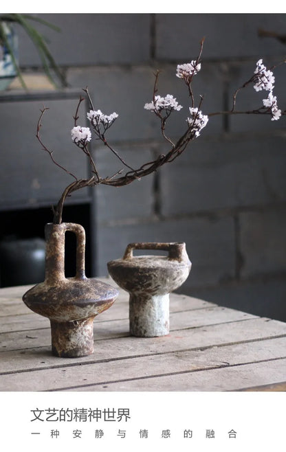 Wabi Sabi Style Ceramic Vase Retro Dried Flowers