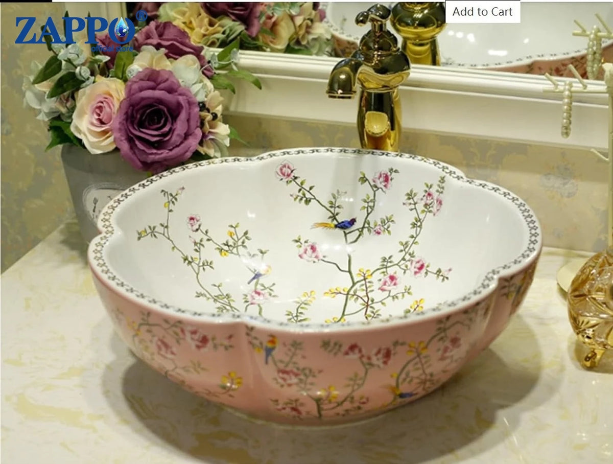 Zappo Above Counter Ceramic Vessel Sink Bathroom Round