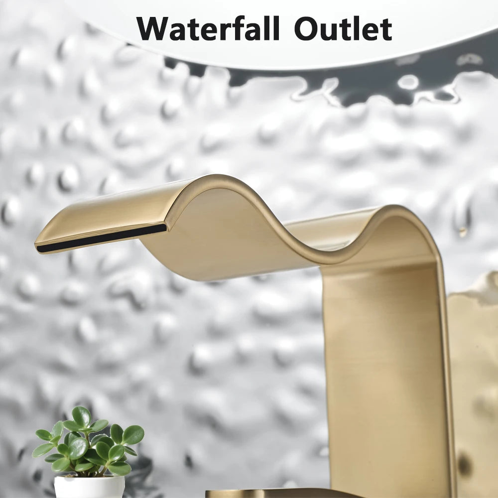 Luxury Brushed Gold Bathroom Sink Faucet Deck Mounted
