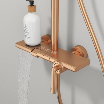 Brushed Rose Gold Bathroom Shower System Faucet 12