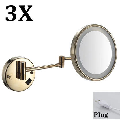 Brushed Gold Led Folding Bathroom Mirror Wall Mounted