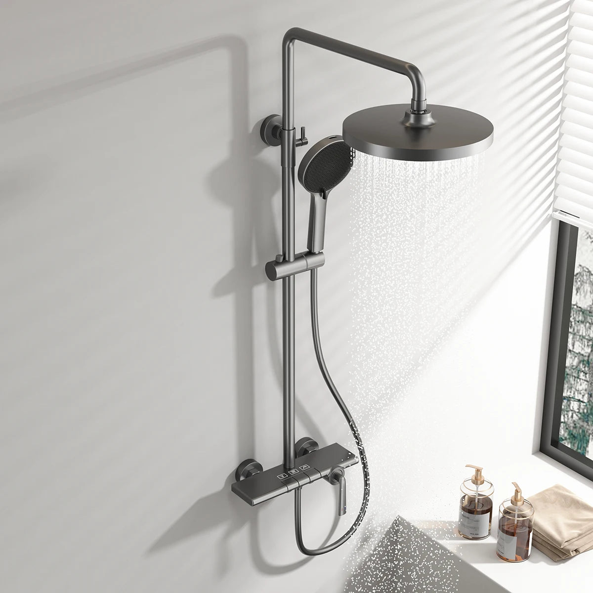Brushed Rose Gold Bathroom Shower System Faucet 12