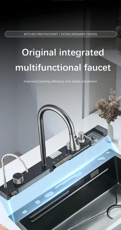 304 Stainless Steel Waterfall Sink Large Slot Integrated