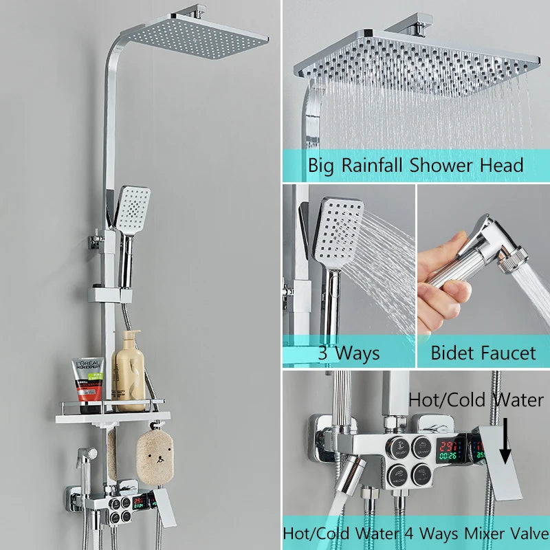 Matte Black Functions Display Screen Shower Faucet Bathroom