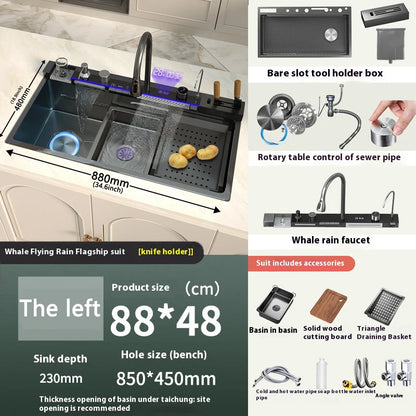 Stainless Steel Waterfall Sink Digital Display Large Slot