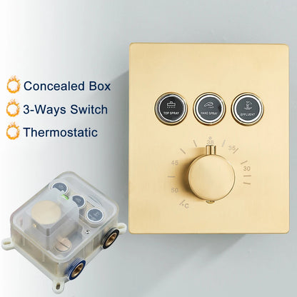 Black Thermostatic Bathroom Shower Faucet Remote Led Rainfall