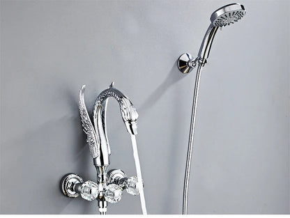 Ellen Bathtub Faucet Gold Swan Hand Shower Wall