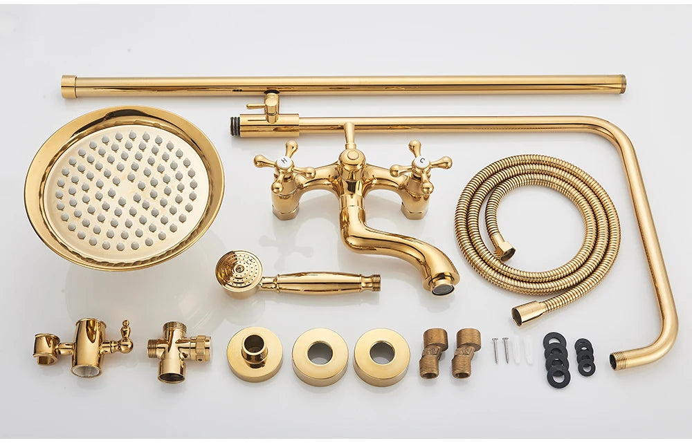 Golden Shower Bathroom Bath Shower Faucet Brass Swivel
