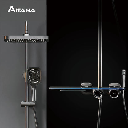 Luxury Gun Gray Brass Bathroom Shower System Digital