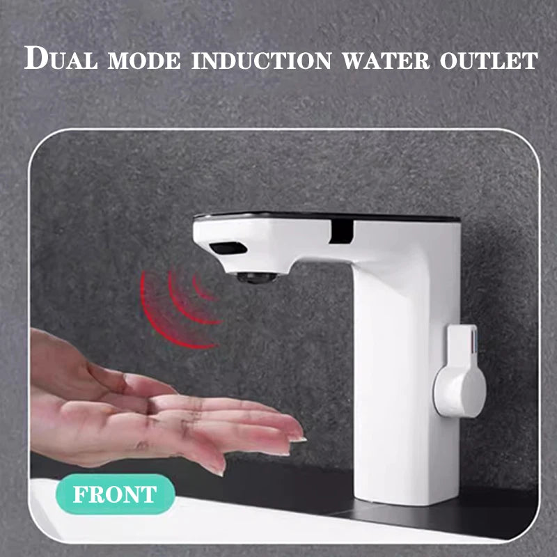 White Touchless Sensor Basin Faucet Smart Digital Display