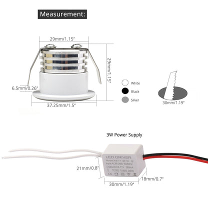10pc/Pack Mini Cob Led Spotlights 3w 29mm 100v-240v